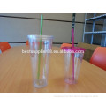 reusable cheap gift plastic double wall cup with straw and lid